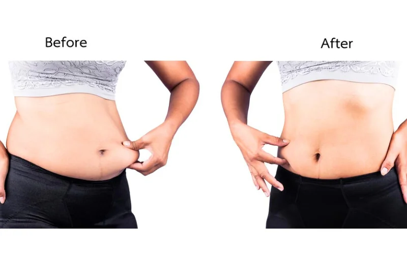 Before and after weight loss transformation photos showing 47 pounds lost in 4 months using AquaBurn