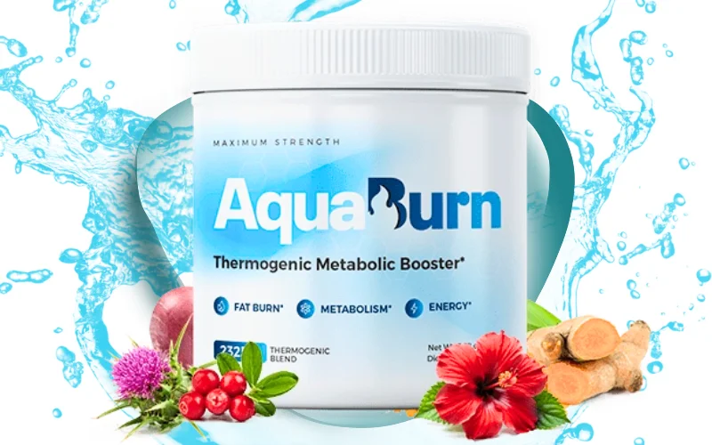 AquaBurn thermogenic fat burner powder supplement with glass of water for morning weight loss ritual